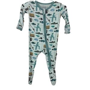 Kickee Pants Convertible Sleeper with Zipper Fresh Air Fishing print 3-6m